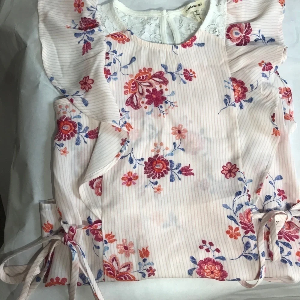 Monteau Girl Pink Flutter Sleeve Floral blouse 7
